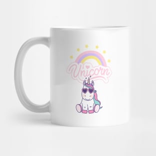 Cute Unicorn with Glasses, Rainbow, And Stars Mug